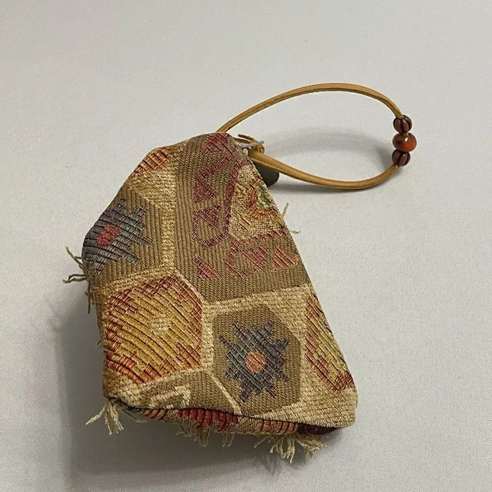 Erda Brand Multicolor Pattern Fabric Leather Strap Bracelet Bag Clutch Wristlet
